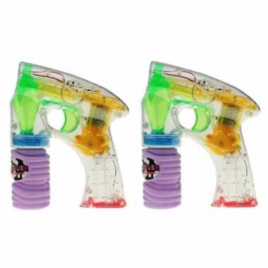 2x bellenblaas speelgoed pistool met led licht 14 cm